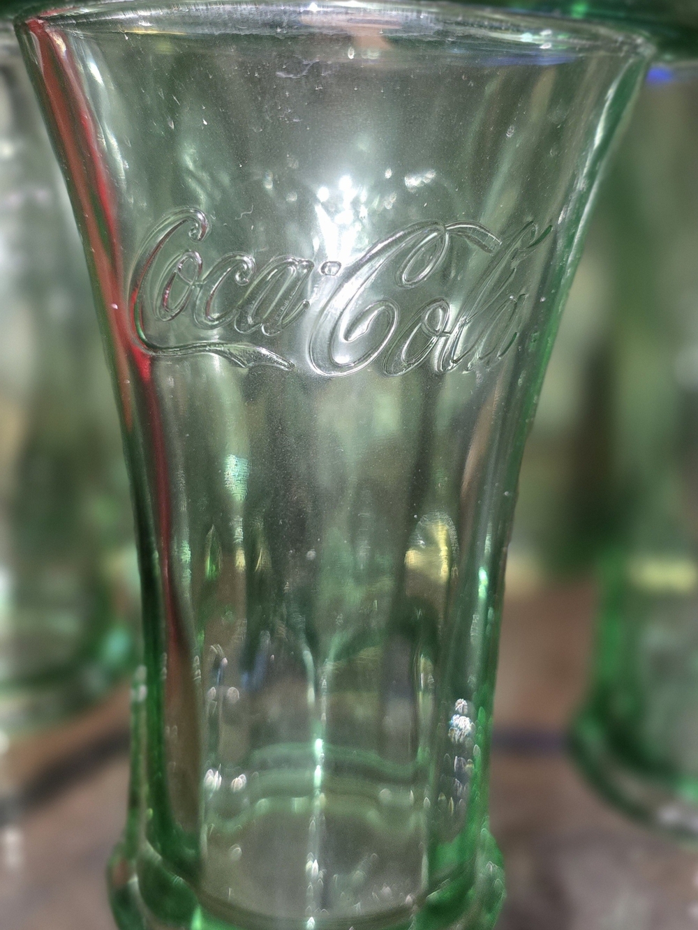 Coca Cola Green Glass Logo Tumbler - Classic Home Dining Glass 8 Piece